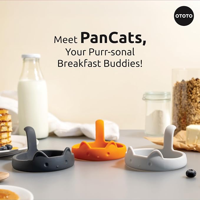 OTOTO PanCats Egg Ring Set of 3 - Silicone Egg Rings for Frying Eggs, Non Stick Fried Egg Cooker Ring, Cat Gifts for Cat Lovers, Cute Funny Kitchen Accessories Gadgets, Separator (Multicolor)