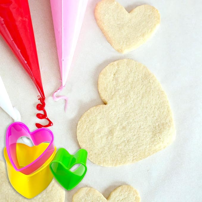 Cookie Biscuit Cutter Set, Two Side Cookie Cutters Plastic Set Multi-size Cake Fruit Vegetable Shapes Cutter Random color (Heart Shaped, 5 Pack)