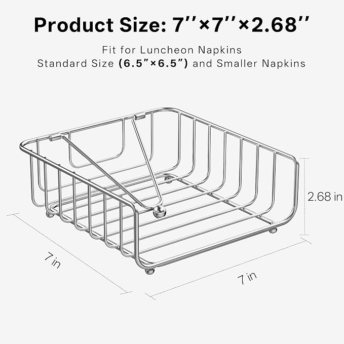 Napkin Holder for Table with Weighted Arm, Dinner Metal Flat Napkin Holders for Paper Napkins, Outdoor Napkin Dispenser Restaurant (Silver)