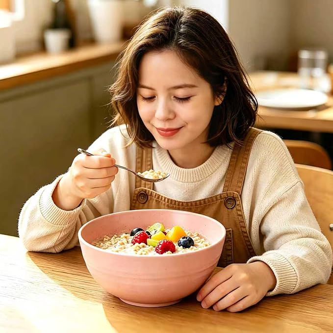 DUOLUV Unbreakable Cereal Bowls - Wheat Straw Fiber Lightweight Bowl Sets 4 - Dishwasher & Microwave Safe - for,Rice,Soup Bowls (24 OZ)
