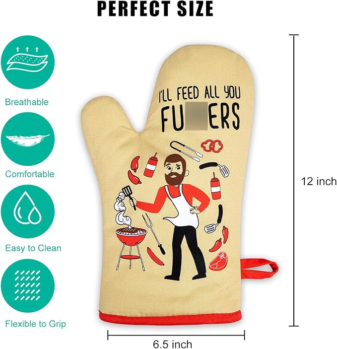Miracu Funny Oven Mitts, Presents for Chefs, Cooking Gadgets, BBQ Oven Mitt | Unique Gifts for Cooks Dad Brother Him, Manly Christmas Housewarming Grilling Kitchen Culinary Chef Gifts for Men Who Cook