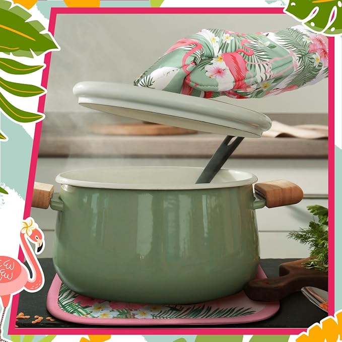 Bencailor 6 Pcs Flamingo Kitchen Towels Pot Holders and Oven Mitts Set Soft Cotton Linen Dish Towel Heat Resistant Oven Mitts for Summer Kitchen Decor Cooking Baking Grilling