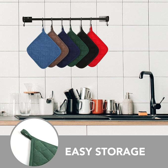 Joyhalo 4 Pack Pot Holders for Kitchen Clearance | Cotton Oven Holder with Great Heat Resistance, Potholders Sets for Kitchen, Countertops, Hot Pots and Pans Dark Green
