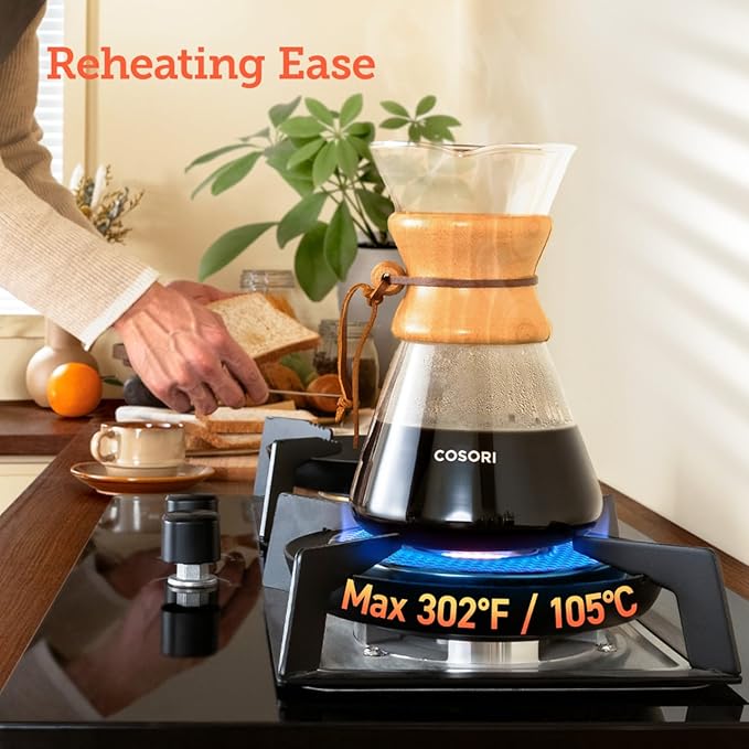 Cosori Pour Over Coffee Maker, Double Layer Stainless Steel Filter, 8cup | Drip Coffee Maker, Coffee Dripper Brewer, High Heat Resistant Carafe, also for Camping, Hiking, 34oz