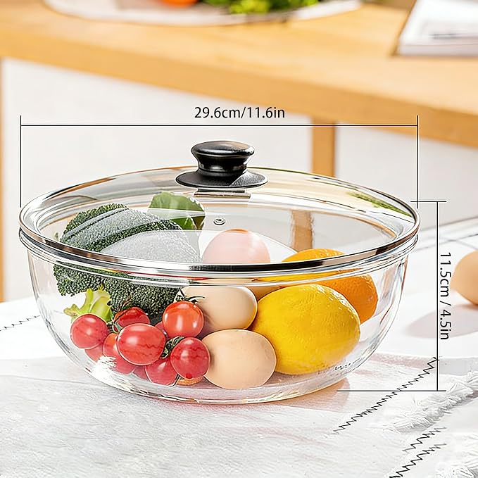 Large 6 QT Glass Mixing Bowl with Lid | Sourdough Bread Proofing, Bread Making