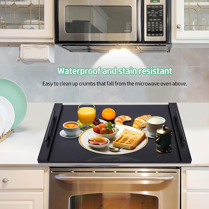 Noodle Board Stove Cover with Extended Handles-Wood Stove Top Covers for Electric Stove Kitchen Sink Cover Serving Tray, Decorative Tray for Kitchen Black (29.92"x22.05")