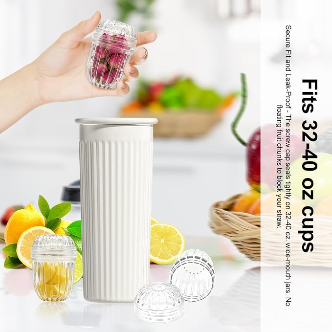 4-Pack Fruit Infuser Inserts for Wide Mouth Water Bottles, Leak-Proof Herb & Tea Strainer, BPA-Free Reusable Diffuser Compatible with 32-40oz Tumblers (Ice Cube Compatible)