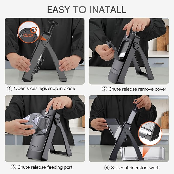 Safe Mandoline Slicer for Kitchen, Vegetable & Food Cutter, Easy to Clean | Safe Mandoline Slicer for Kitchen, Rapid Prep Veggie Slicer Cutter/Onion Slicer, Free Grater/Cleaning Brush (Black)