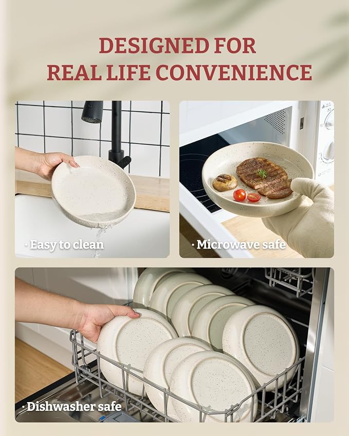famiware Milkyway 33 oz Pasta Bowls Set of 8, Creamy White | Double Reactive Glaze, Scratch-Resistant Stoneware Salad Bowls, Stackable, Dishwasher & Microwave Safe, Lead-Free