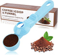 2-in-1 Coffee Scoop with Funnel, 2 Tbsp Measuring Spoon for Reusable K Cups, Ground Coffee, Protein Powder & Tea, Mess-Free Plastic Design（Light Biue-1pack）