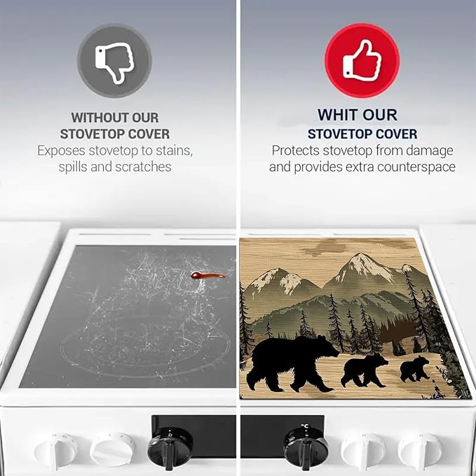 HOMETITUTE Mountain Bear Stove Cover 28x20 Heat Resistant Diatomite Mat