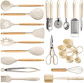 CAROTE 22-Piece Cooking Utensils Set with Wood Cool-Touch Handles, Cream | Silicone Kitchen Utensil, Food Grade, Nonstick Cookware Friendly, BPA-Free, Heat-Resistant, Everyday Home Essentials, Gifts
