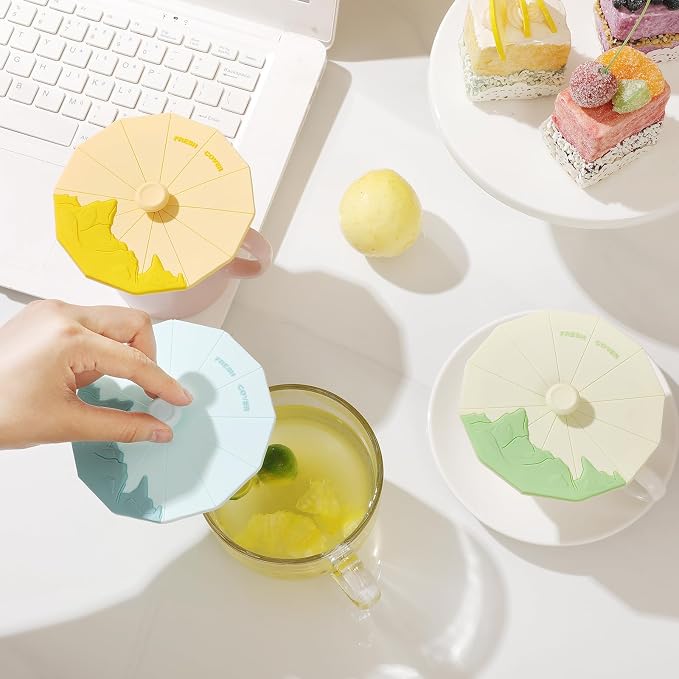 Silicone Cup Covers (Set of 3),Multicolored Silicone Lids,coffee cup cover | Mug Covers for Mugs, Cups, Tea Pots,Cup Lids for Coffee & Tea