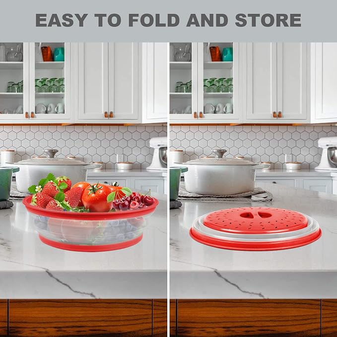 2 in 1, Aidacom Microwave Splatter Cover for Food & Silicone Microwave Mat, Mat as Bowl Holder, Trivet, Pot Holders, Drying, Baking, Utensils Rest for Kitchen Counter, Dishwasher Safe, Red