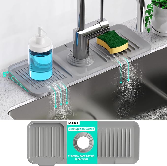 14.6'' Faucet Mat for Kitchen Sink [5°Slope Fast Self-draining] Kitchen Sink Splash Guard Silicone Kitchen Sink Faucet Mat Splash Guard for Kitchen Sink Area Tidy Splash Faucet Guard Draining Mat