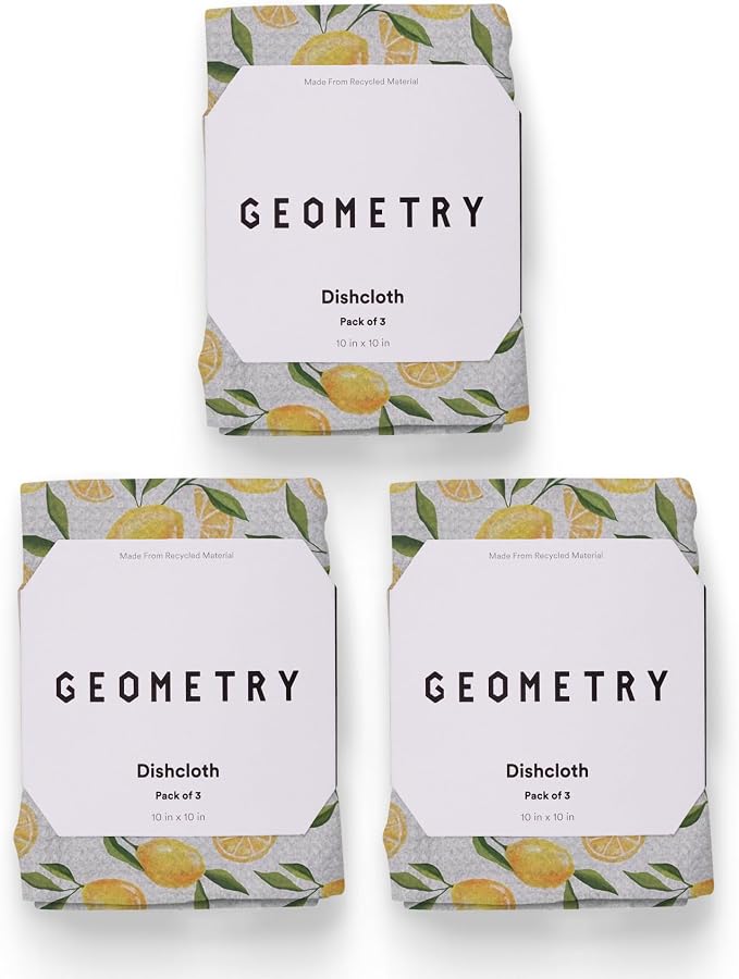 GEOMETRY Kitchen Dish Cloths - Spring & Summer Collection - Premium Dishcloths with Geoweave - Absorbent & Fast Drying Kitchen Towels - Lemon Delight, 10" x 10" - 3-Pieces