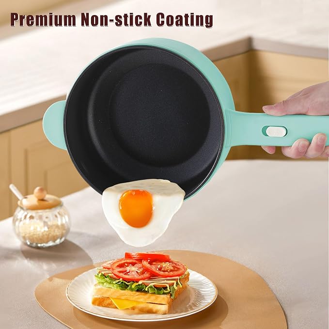 Dezin 2L Hot Pot Electric, Non-Stick Electric Pan, 700W Adjustable Power | Electric Pot for Cooking/Steak/Egg/Fried Rice/Ramen/Soup, Portable Pot for Dorm/RV/Family/Travel/Camping, Include Spatula