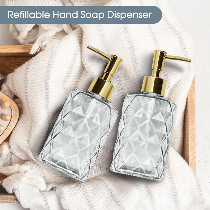 Topsky Glass Soap Dispenser with Plastic Pump,330ml Liquid Hand Soap Dispenser, Rustproof Pump for Kitchen & Bathroom,Great for Lotions,Essential Oil,Liquid Soaps Clear