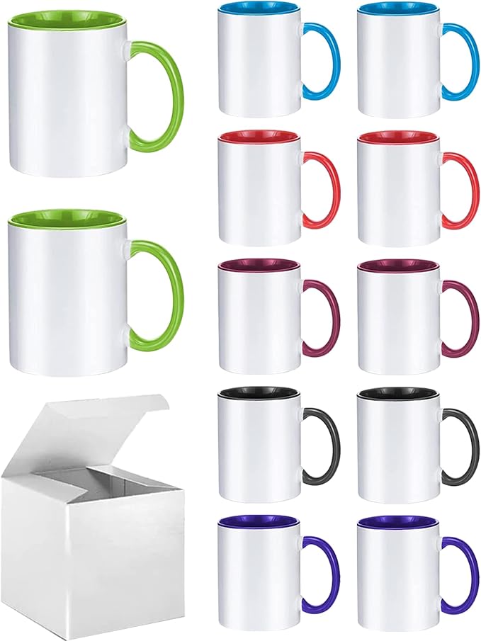 ABBSH Ceramic Sublimation Mugs, 11oz, 12Pack, Assorted Colors, Microwave Safe, Dishwasher Safe