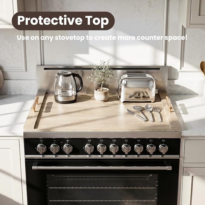 30 * 22" Wooden Stove Top Cover for Electric Stove and Gas Burners | Noodle Board Stove Cover with Handles, Kitchen Sink Cover for Counter Space & Tray