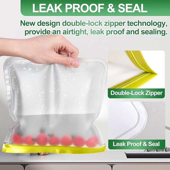 Reusable Freezer Bags, 6 Pack Reusable Gallon Freezer Bags Seal and Leak Proof, BPA Free Reusable Gallon Bags for Travel, Marinate Meats, Fruit or Food Storage