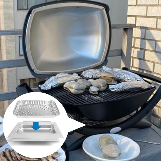 Uniflasy 80580 Catch Pan for Weber Q200 Q300 Q220 Q240 Q2000 Q2200 Q320 Grill, Drip Tray for Weber Q200/Q300 Series Grill with 6415 Aluminum Liner Replacement, 15 Pack