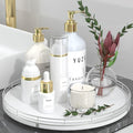 Oroyutor 13-Inch Oak Lazy Susan Vanity Tray with Silver Metal Rail | Rotating oak tray organizes spices, toiletries and decor on kitchen counters, bathroom vanities, dining and coffee tables.