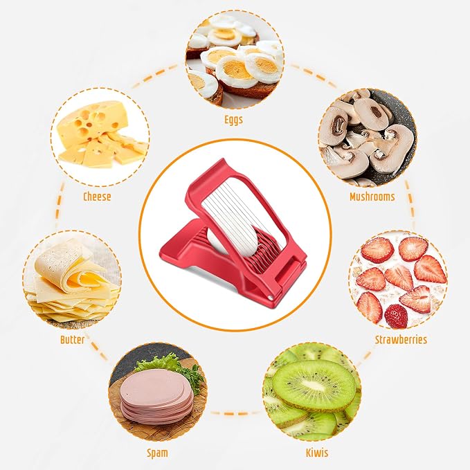 Multipurpose Heavy Duty Aluminium Egg Slicer, Stainless Steel Wire, Red | Not Dishwasher Safe, Rust Resistant, Egg Cutter for Hard Boiled Eggs, Soft Food and Soft Fruit, Salads, Butter, Cheese, Spam