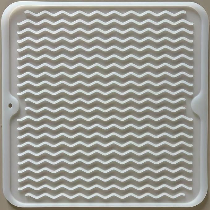 Silicone Dish Drying Mat, Non-Slip Easy Clean Sink Mat, Translucent,12"x12" | Quick-Dry Ridges, Large Heat-resistant Dish Drainer Mat for Kitchen Counter, Hangable & Roll-Up for Storage, Dishwasher Safe