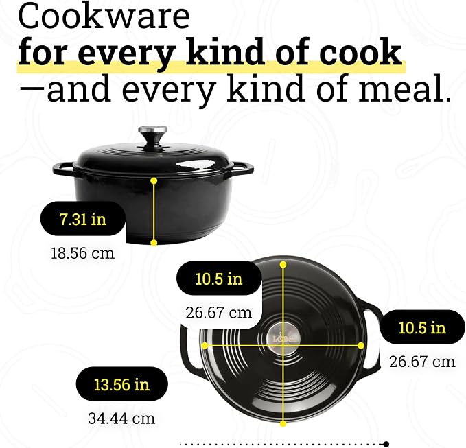 Lodge Essential Enamel Cast Iron Dutch Oven 6 Quarts - Perfect for Bread Baking, Braising, Marinating & Slow Cooking, Features Moisture-Sealing Lid & Dual Handles, Kitchen Essentials, Midnight Chrome