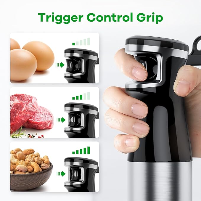 Turelar Immersion Blender Handheld Corded, 1100W 5 in 1 Hand Blender Set | Trigger Variable Speed, Emulsion Stick Mixer with Food Processor, Whisk, Frother, for Soup, Puree, Baby Food, Anti-scratch