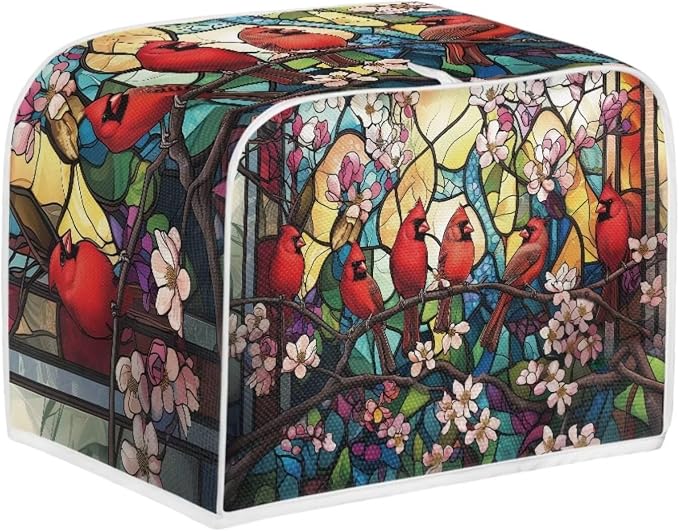 Cardinal Printed Toaster Cover Peach Blossom Toaster Dust Covers 4 Slice Bread Maker Cover Dustproof, Waterproof Kitchen Small Appliance Protector
