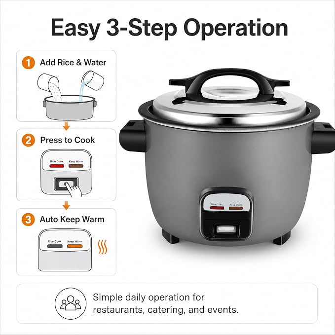 40 Cups Commercial Rice Cooker/Warmer | Large Capacity Rice Cooker is built to last through constant rigorous use.
