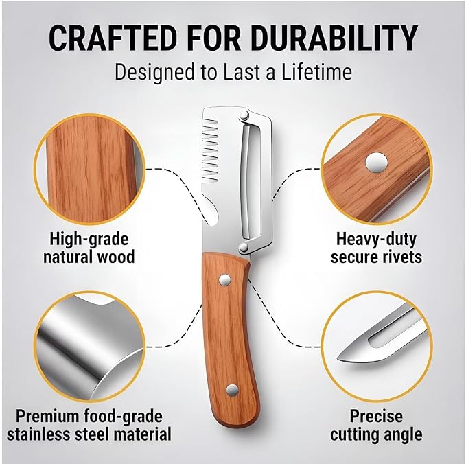 2026 Upgrade 2-in-1 & 3-in-1 Vegetable Peeler Set with Wooden Handle, Built-in Scallion Shredder & Bottle Opener, Multi-Functional Fruit & Veggie Peeler for Home Cooking