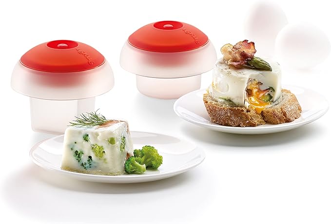 Lékué Microwave Ovo Egg Cooker | Set of 2 | x1 Round & x1 Square Egg Mold | Fast Egg Cooker in Pan or Microwave | Add Vegetables For Mini Omelets | Dishwasher Safe | Cooking Guide & Recipes Included