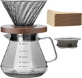 Lalord Pour Over Coffee Maker, 20 oz Borosilicate Glass Carafe with 100 pcs Paper Filter, Walnut Handle & Glass Lid, Drip Coffee Maker for Home Café Restaurant Camping, 600 ml, Gray