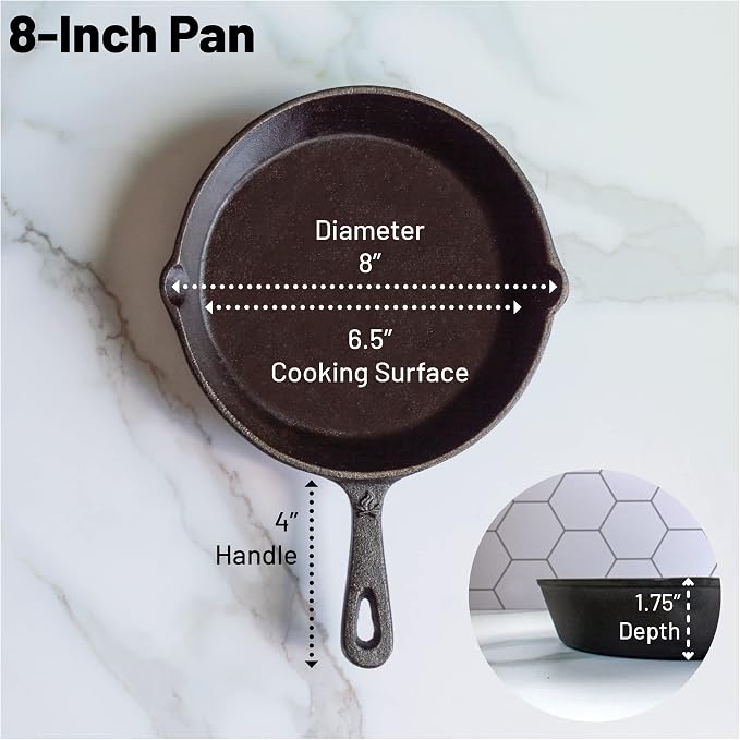 8 Inch Round Medium Pre-Seasoned Cast Iron Skillet