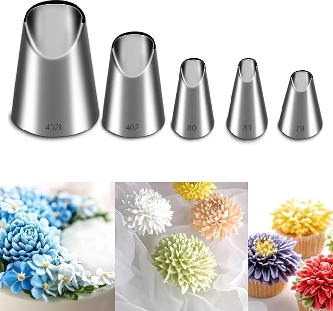 Suuker 5 Pieces Chrysanthemum Piping Tips Set | Stainless Steel, Cake Decorating Tips, Frosting Icing Tips, 402L 402 79 80 81