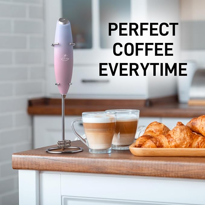 Zulay Kitchen Powerful Milk Frother Wand With Duracell Batteries - Ultra Fast Handheld Drink Mixer - Electric Whisk Foam Maker for Coffee, Lattes, Cappuccino & Matcha - Double Whisk - Lavender