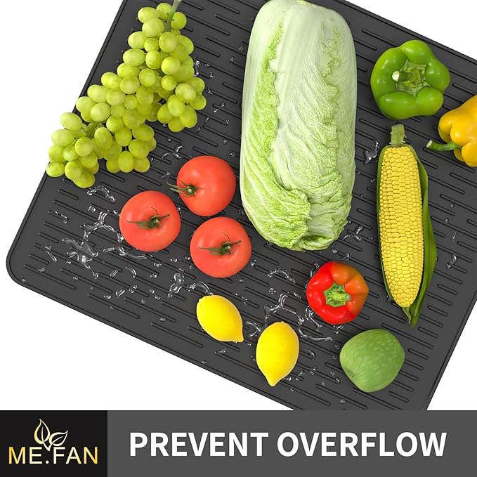 ME.FAN Silicone Dish Drying Mat for Kitchen Counter, Dish Drying Pad for Sink, Refrigerator or Drawer, Countertop Protection Pad S - 12'' x 8'' - Black
