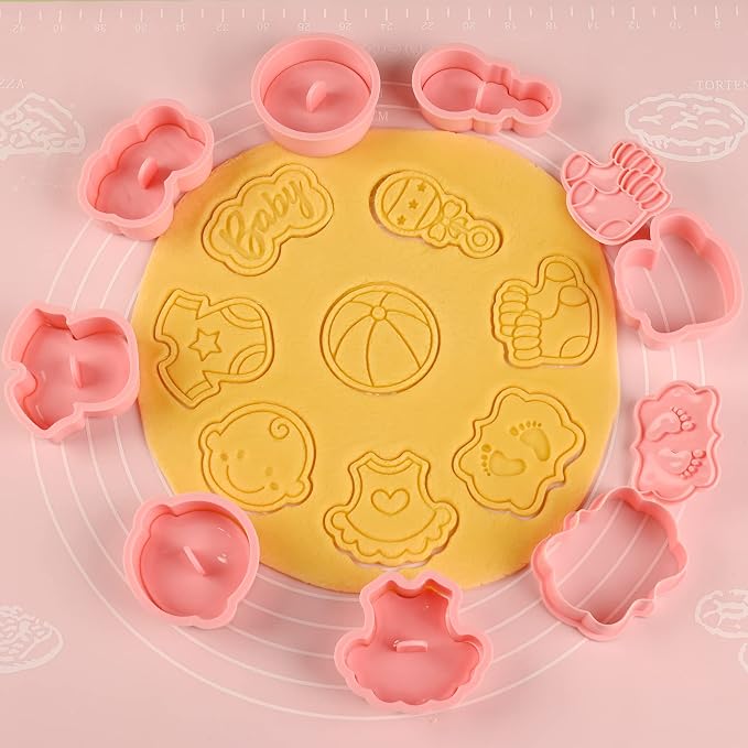 Baby Shower Cookie Cutters Set, 8 Pcs Cookie Cutter with Plunger Stamps, Cute Cookie Cutters for Baby Shower Biscuit Cheese Baking