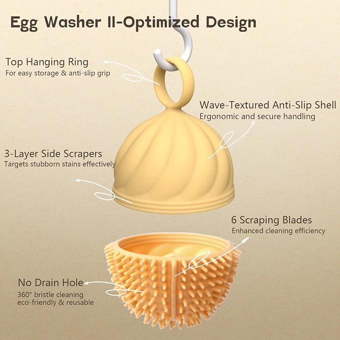 Egg Washer for Fresh Eggs - Upgraded 2.0 Silicone Egg Scrubber | Farm Fresh Egg & Vegetable Scrubber | Dishwasher Safe, Gentle on Shells (Yellow 2 Pcs)