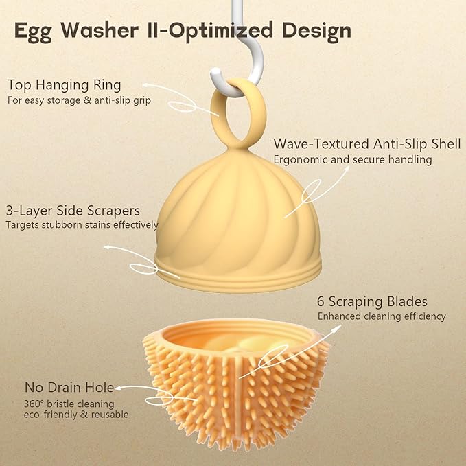 Egg Washer for Fresh Eggs - Upgraded 2.0 Silicone Egg Scrubber | Farm Fresh Egg & Vegetable Scrubber | Dishwasher Safe, Gentle on Shells (Yellow 1 Pcs)