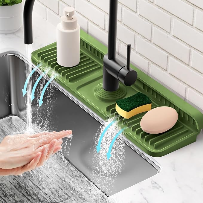 17.7'' Faucet Mat for Kitchen Sink Splash Guard[7° Slope Fast Self-draining][Snap Lock Fit] Folding Kitchen Sink Faucet Mat Splash Guard Kitchen Sink Area Water Splash Guard Behind Faucet Draining Mat