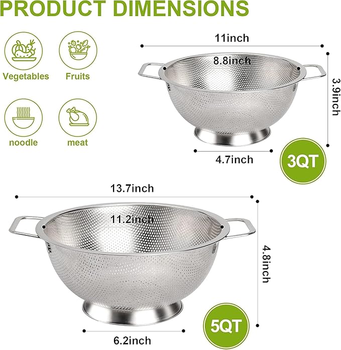 Gulex Stainless Steel Colander Set, Kitchen Strainer, Dishwasher Safe