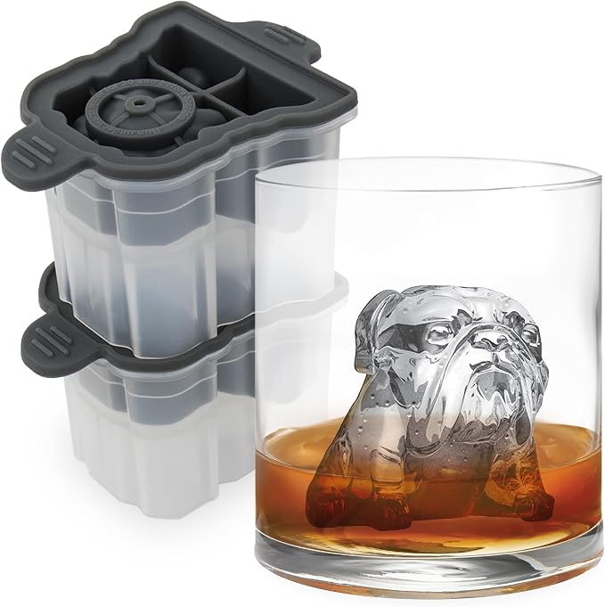 Tovolo Bulldog Ice Cube Mold Pack of 2 Craft Ice Cube Molds for Whiskey Bourbon Cocktails, Easy Fill Funny English Bull Dog Shaped Ice Cube Gifts for Bulldog Lovers, Dishwasher Safe BPA Free Silicone