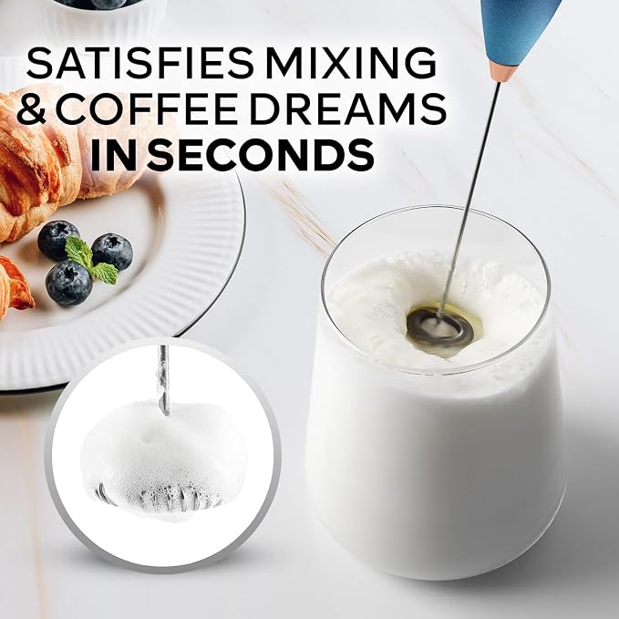 Zulay Kitchen Powerful Milk Frother Wand With Duracell Batteries - Ultra Fast Handheld Drink Mixer - Electric Whisk Foam Maker for Coffee, Lattes, Cappuccino & Matcha - Z1 Motor - Deep Sea