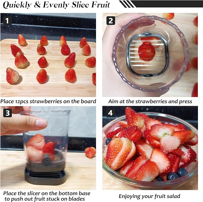 Creative Strawberry Slicer, Detachable Cutter with Push Plate (Black)
