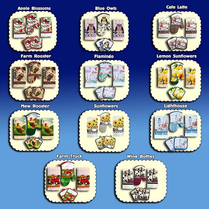Nautical Lighthouse 5 Piece Kitchen Towel Set | Kitchen Towel Set with 2 Decorative Dish Towels (25 X15), 1 Oven Mitt (11 X 7) and 2 Potholders (6.5 X 6.5)