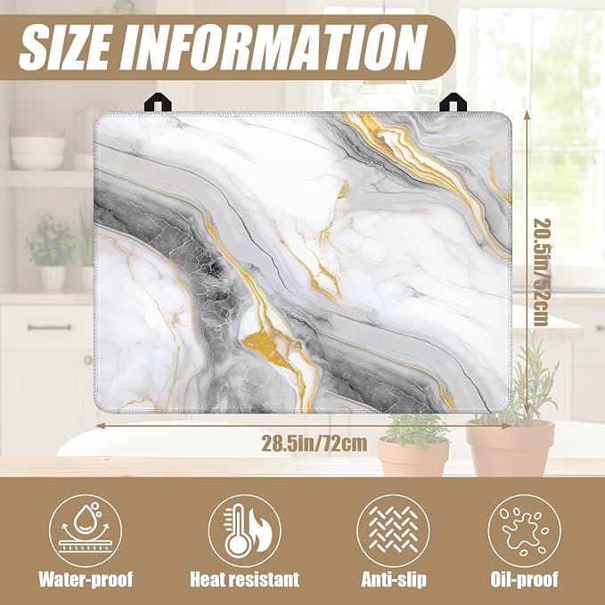 White Marble Stove Top Covers for Electric Stove, Electric Gas Stove Pad Heat Resistant Range Cooktop Protector for Home Decor Kitchen 28"x20"